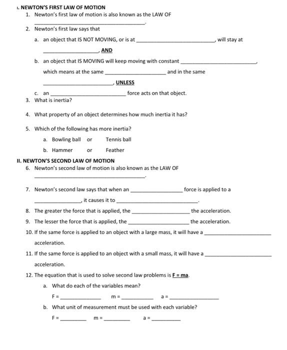 Solved 1. NEWTON'S FIRST LAW OF MOTION 1. Newton's first law | Chegg.com