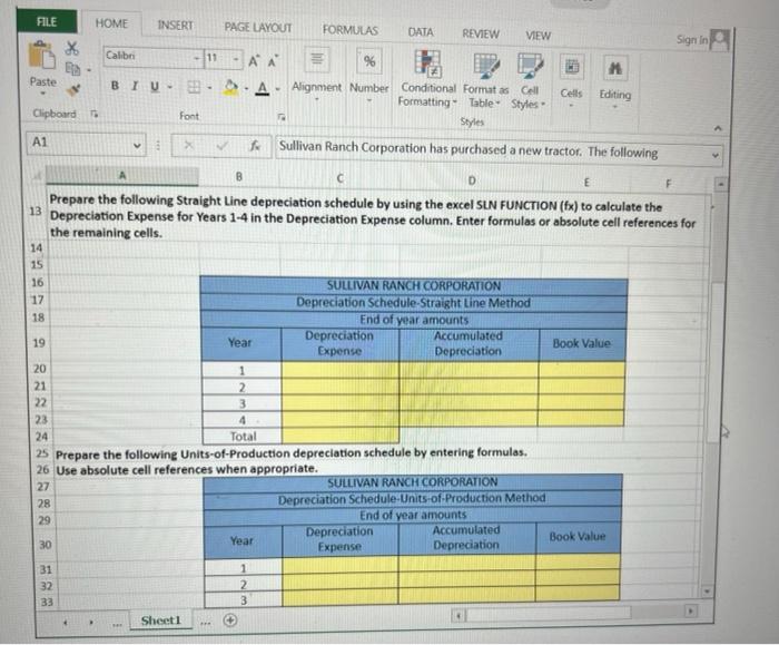 Solved Provide excel = function to fill in yellow rows, show | Chegg.com