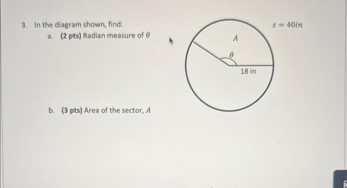 Solved 3. In the diagram shown, find: a. (2 pts) Radian | Chegg.com