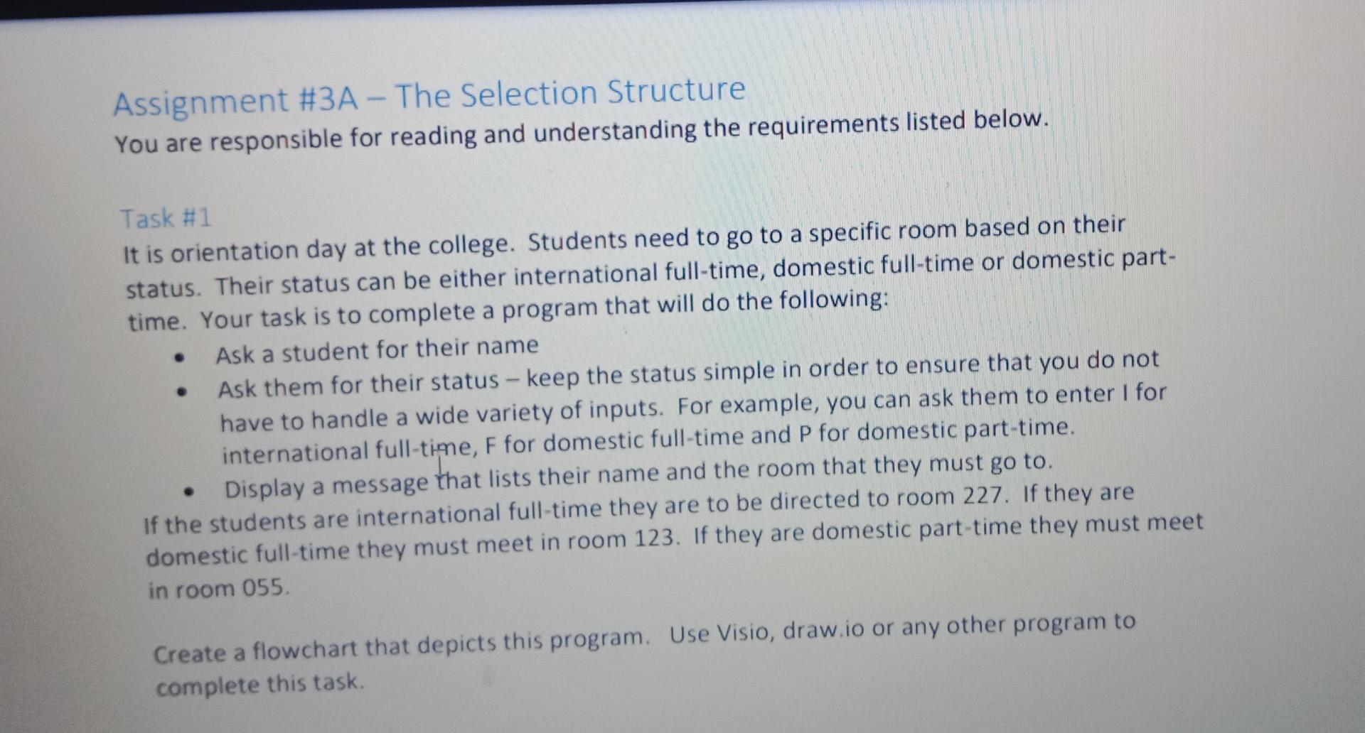 Solved Assignment #3A - The Selection Structure You are | Chegg.com
