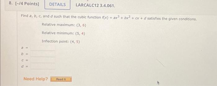 Solved 8. [-/4 Points] A = Find A, B, C, And D Such That The | Chegg.com