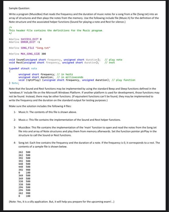 Solved Sample Question: Write a program (MusicBox) that | Chegg.com