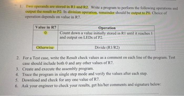 Solved 1. Two operands are stored in R1 and R2. Write a | Chegg.com