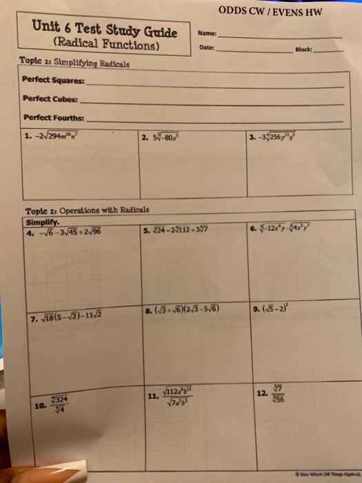 Odds Cw Evens Hw Name Date Unit 6 Test Study Guide Chegg Com