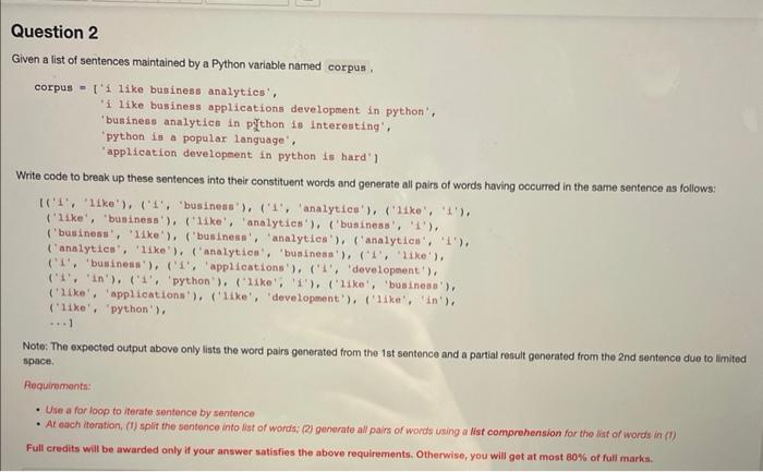 Solved Given a list of sentences maintained by a Python | Chegg.com