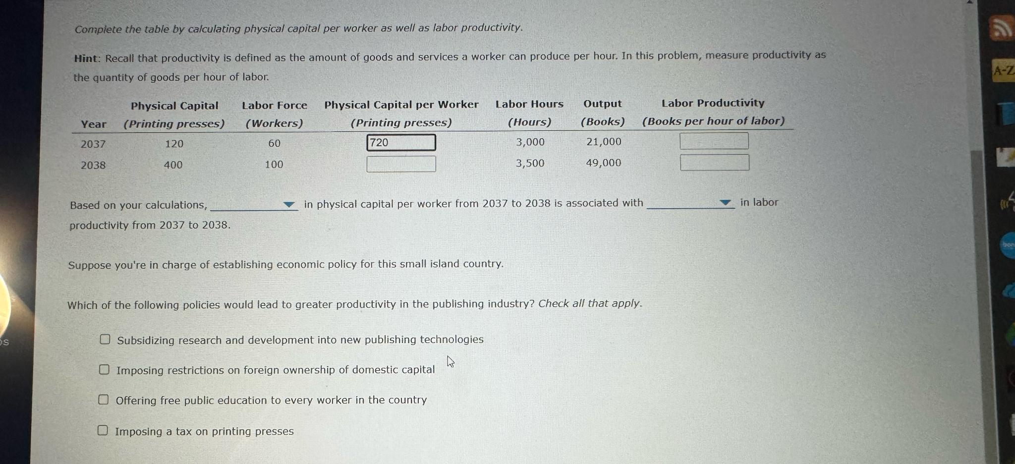 Solved Complete the table by calculating physical capital | Chegg.com