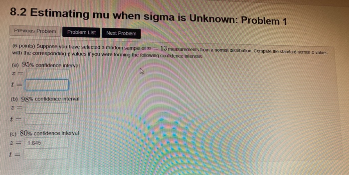 Solved 8.2 Estimating mu when sigma is Unknown: Problem 1 | Chegg.com