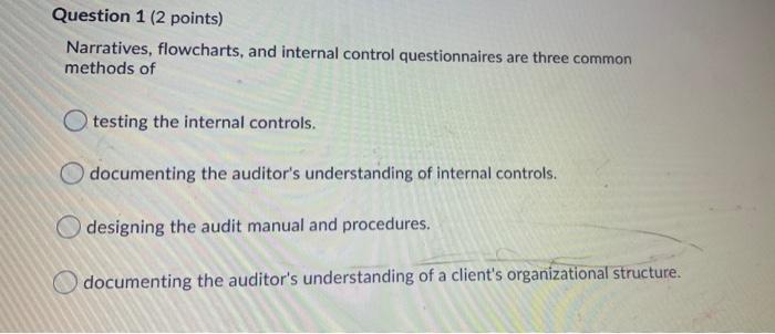 Solved Question 1 (2 points) Narratives, flowcharts, and | Chegg.com