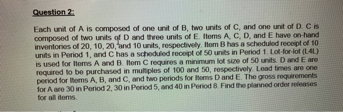 Solved Question 2: Each unit of A is composed of one unit of | Chegg.com