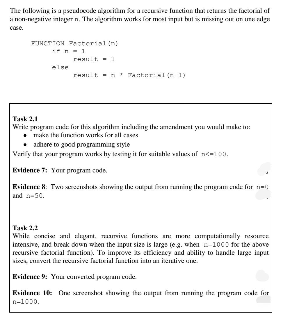 Solved The Following Is A Pseudocode Algorithm For A | Chegg.com