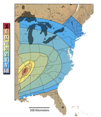 Solved: The Modified Mercalli Intensity rating map on the right sh ...