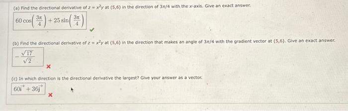 Solved (a) Find the directional derivative of z = x2y at | Chegg.com