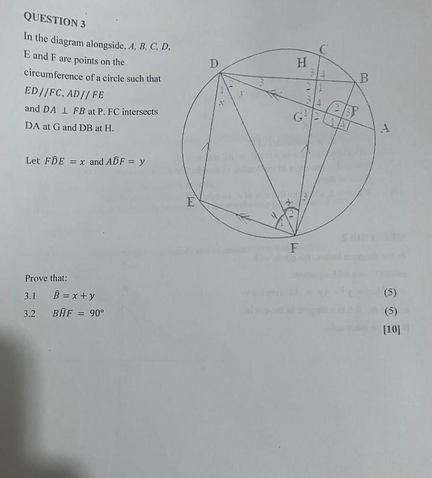 Solved QUESTION 3 In the diagram alongside, A,B,C,D, E and F | Chegg.com