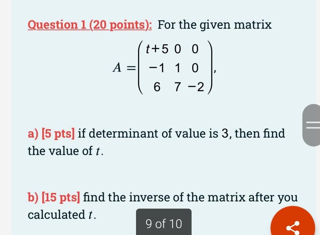 Solved Question 1 (20 points): For the given matrix | Chegg.com