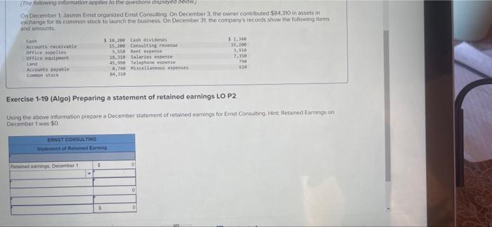 Solved Exercise 1 18 Algo Preparing An Income Statement Lo 9174