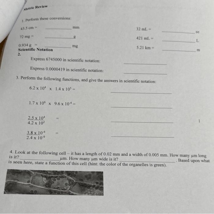 Solved B18 Name: Homework H5B: Review of the Metrie System, | Chegg.com