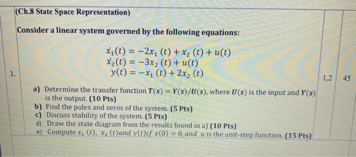 Solved (Ch.8 State Space Representation) Consider a linear | Chegg.com