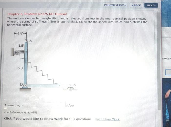 Solved PRINTER VERSION 4 BACK NEXT Chapter 6, Problem 6/175 | Chegg.com