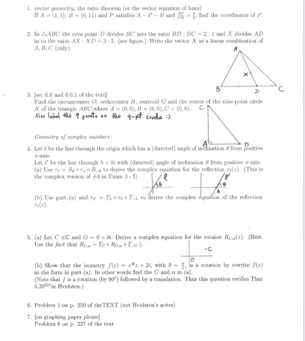 Solved 1. vector geometry, the ratio theorem (or the vector | Chegg.com