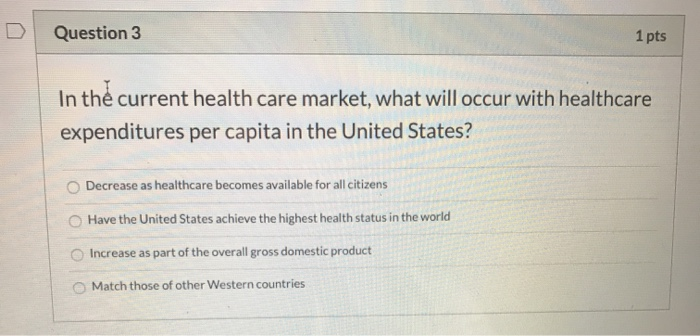 Solved Question 3 1 pts In the current health care market, | Chegg.com
