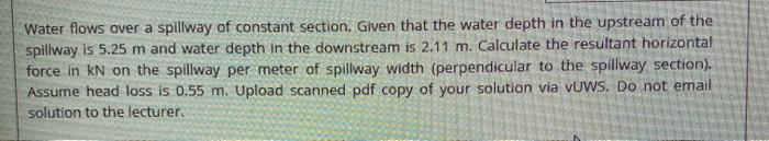 Solved Water flows over a spillway of constant section. | Chegg.com