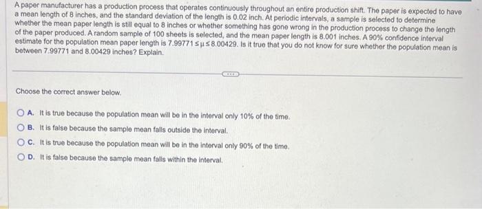 Solved A paper manufacturer has a production process that | Chegg.com