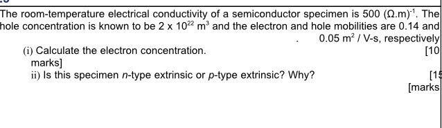 Solved The room-temperature electrical conductivity of a | Chegg.com