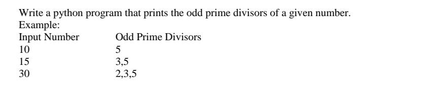 Solved Write a python program that prints the odd prime | Chegg.com