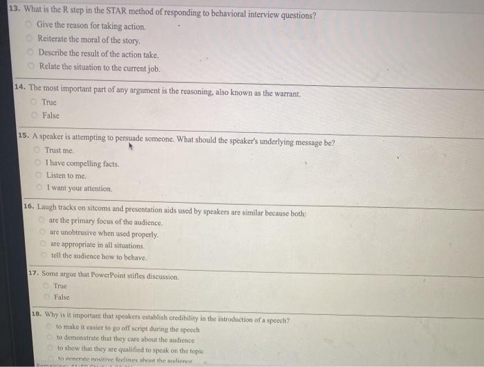 Solved 13. What is the step in the STAR method of responding | Chegg.com