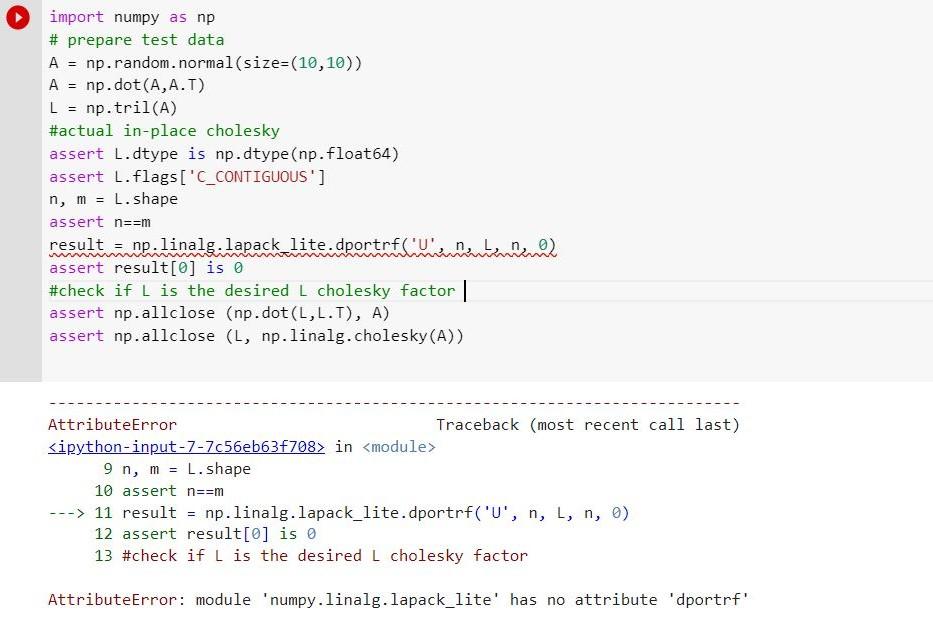 Solved AttributeError module 'numpy. linalg.lapack_lite'