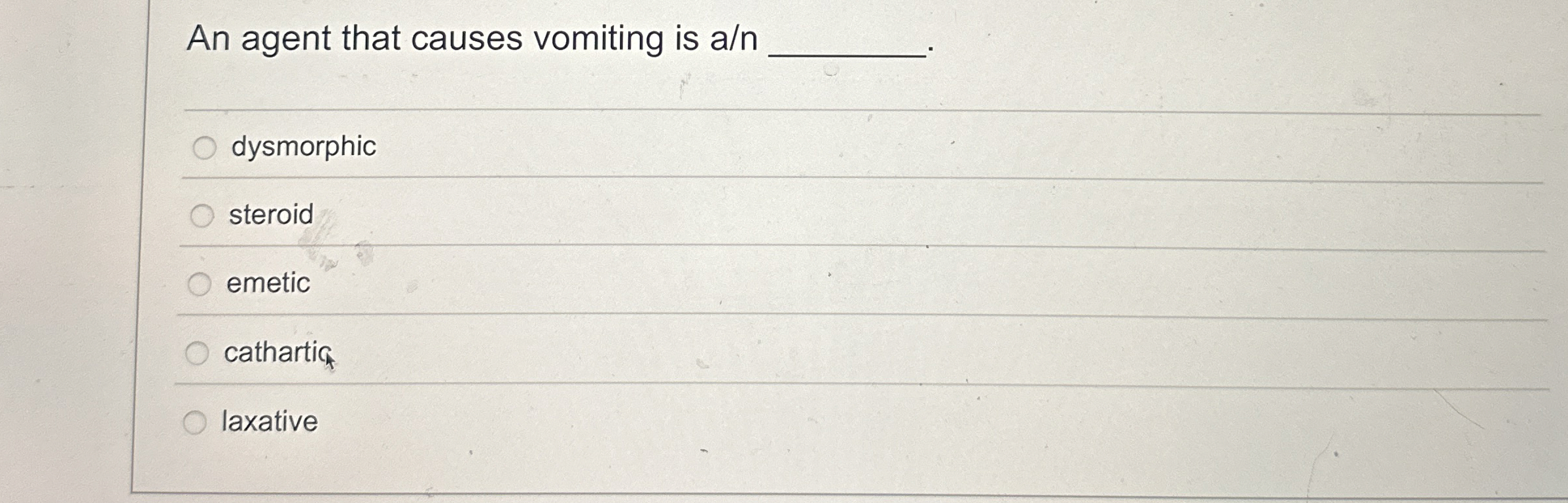 High Quality SOLUTION An agent that causes vomiting is | Chegg.com
