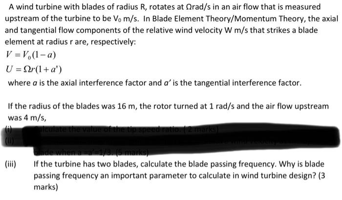 Solved A wind turbine with blades of radius R, rotates at | Chegg.com