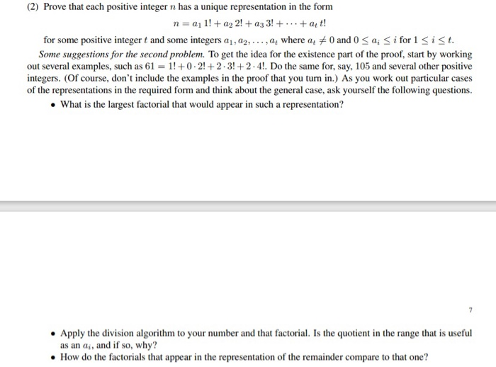 Solved (2) Prove that each positive integer n has a unique | Chegg.com