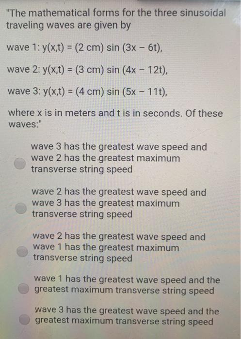 Solved The Mathematical Forms For The Three Sinusoidal