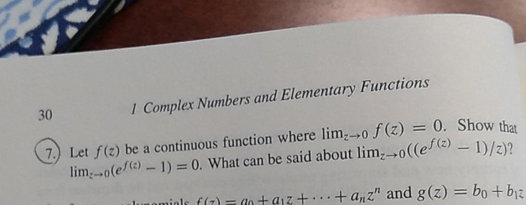 Solved 30 1 Complex Numbers and Elementary Functions 7.) Let | Chegg.com