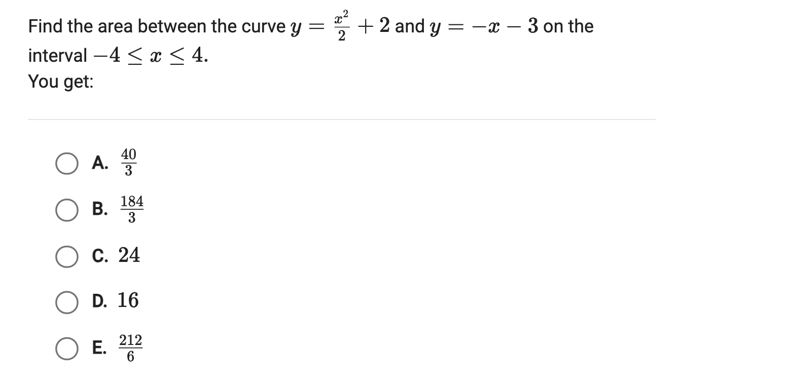 Solved Find the area between the curve y=x22+2 ﻿and | Chegg.com