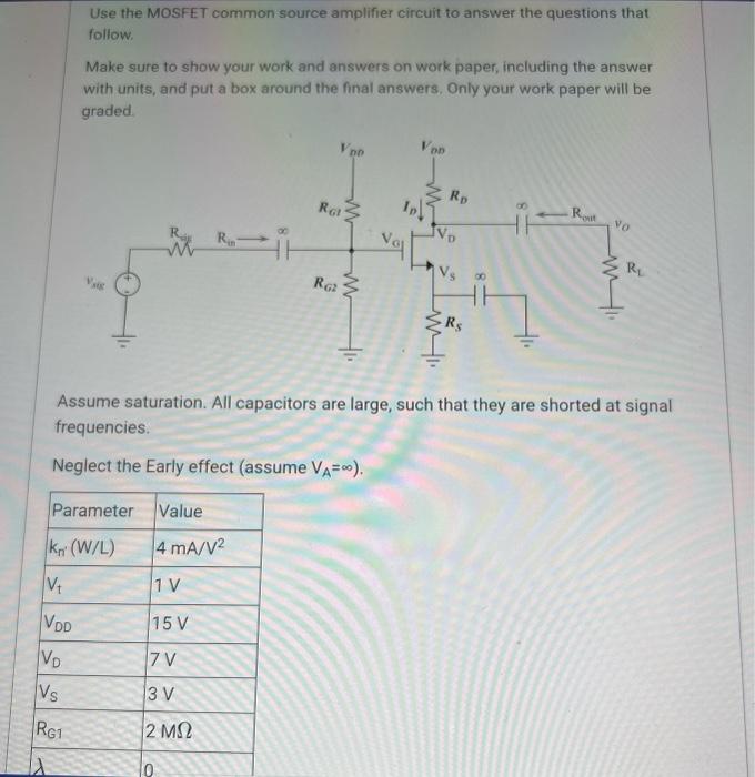 Solved Use the MOSFET common source amplifier circuit to | Chegg.com