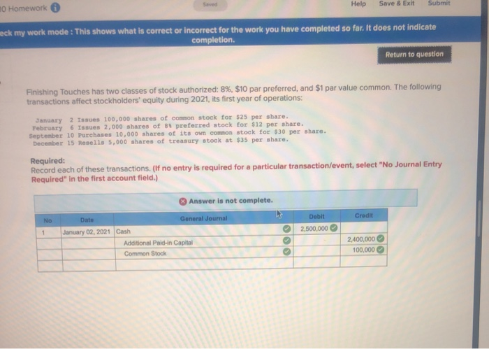 Solved Save & Exit Submit Help Saved O Homework eck my work | Chegg.com