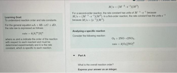 Solved M/s=(M−2⋅s−1)(M3) For a second-order reaction, the | Chegg.com