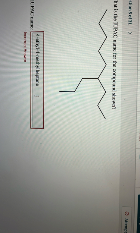 Solved stion 5 ﻿of 31Attemphat is the IUPAC name for the | Chegg.com