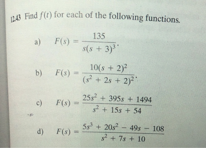 Solved 12.43 Find f(() for each of the following functions. | Chegg.com
