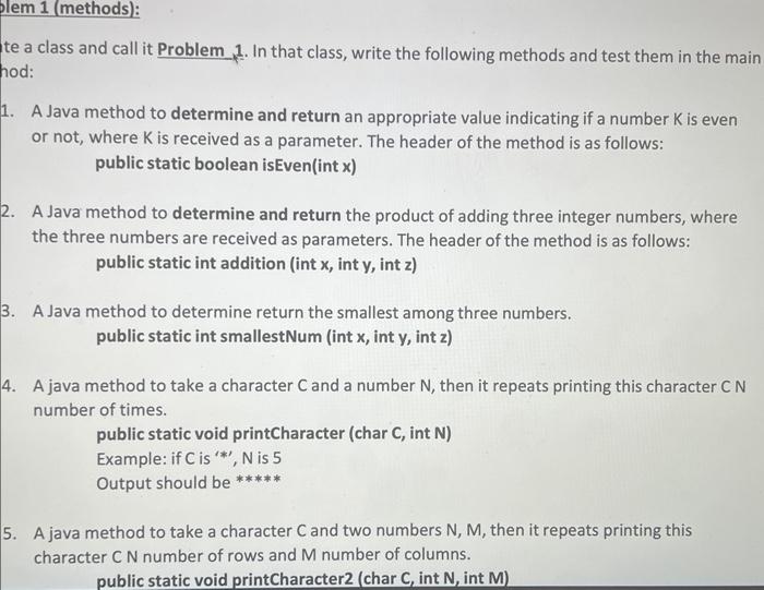 Solved te a class and call it Problem_1. In that class, | Chegg.com
