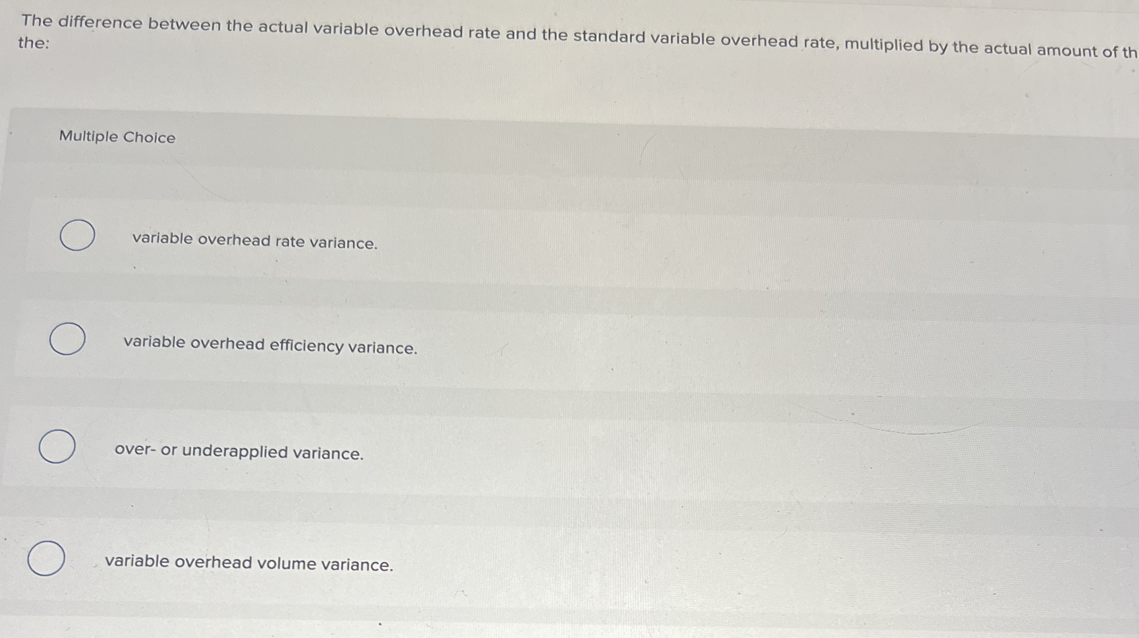 Solved The difference between the actual variable overhead | Chegg.com