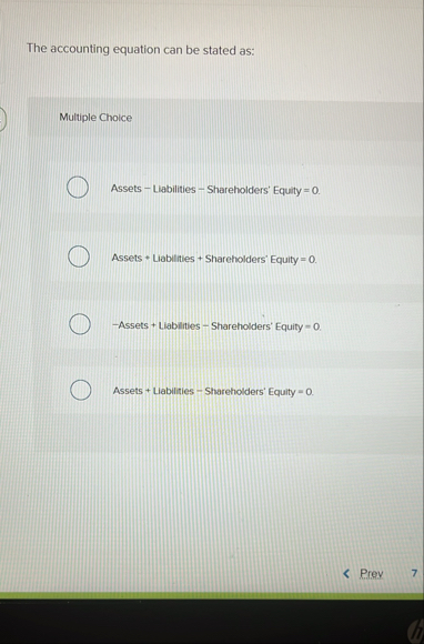 Solved The accounting equation can be stated as:Multiple | Chegg.com
