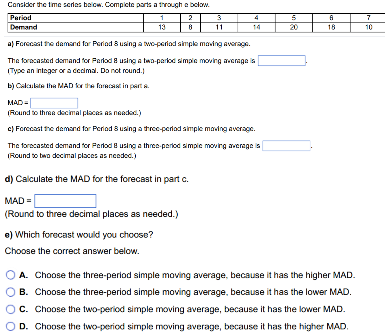 Solved Consider the time series below. Complete parts a | Chegg.com