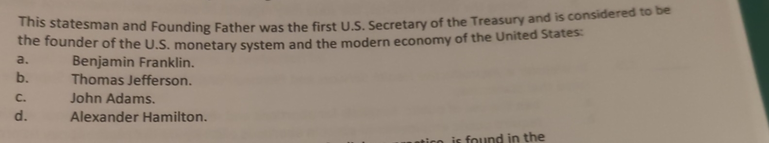 which founding father served as the nation's first secretary of the treasury