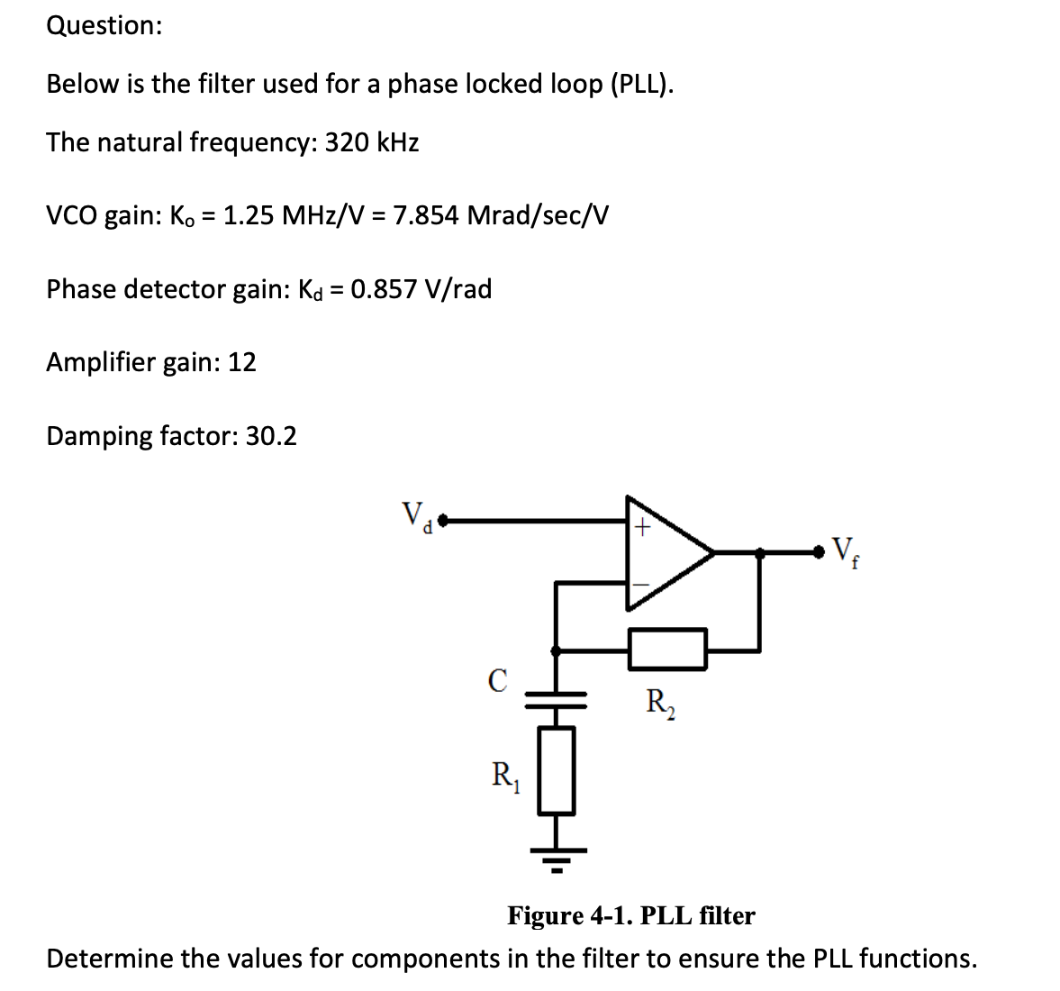 Question:Below is the filter used for a phase locked | Chegg.com