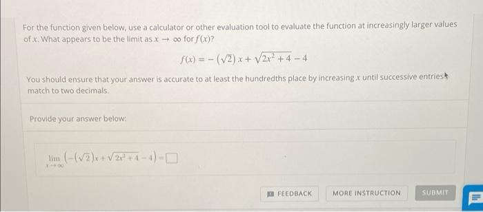 Solved For the function given below, use a calculator or | Chegg.com