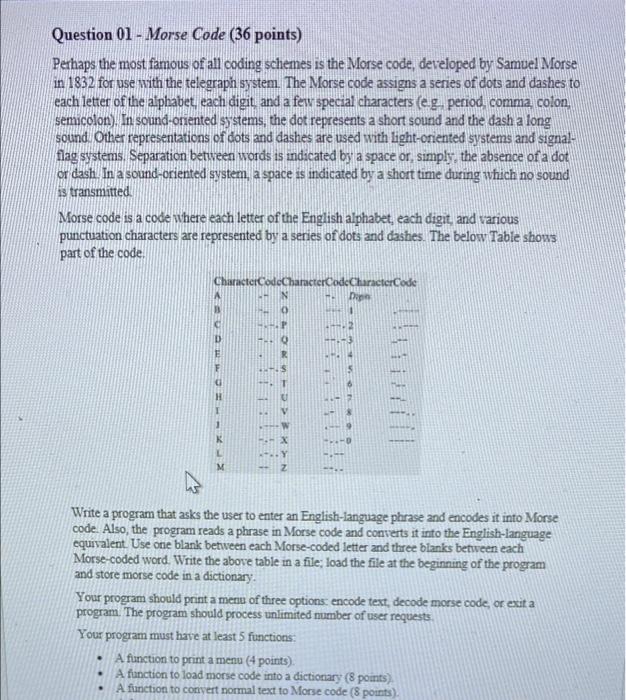 Solved Question 01 - Morse Code (36 points) Perhaps the most | Chegg.com