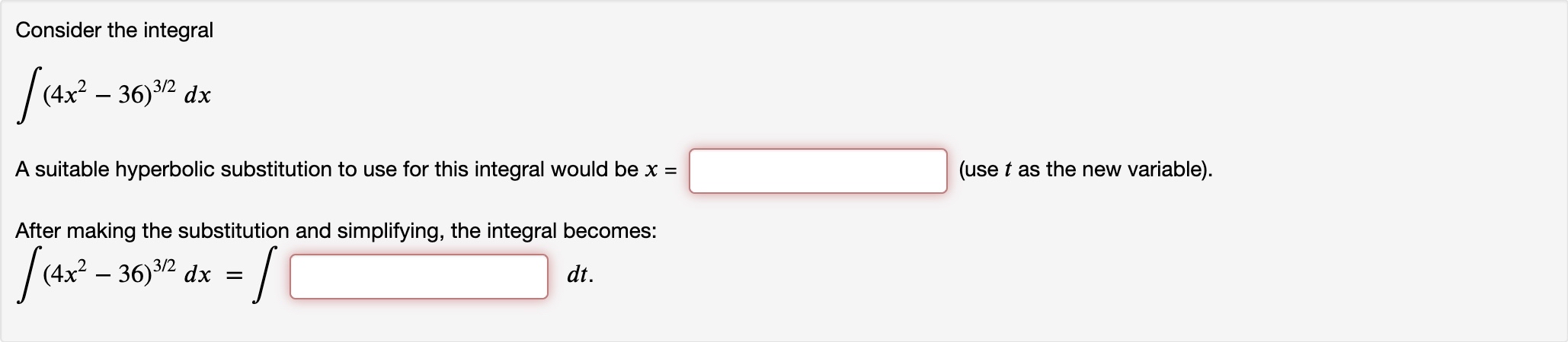 Solved Consider The Integral∫﻿﻿4x2 3632dxa Suitable 0500